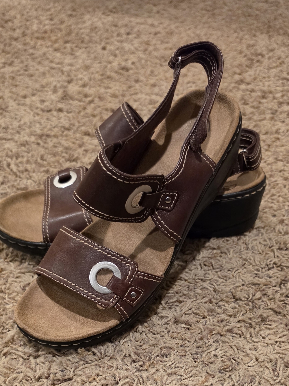 Clarks Brown Leather-Look Sandals
